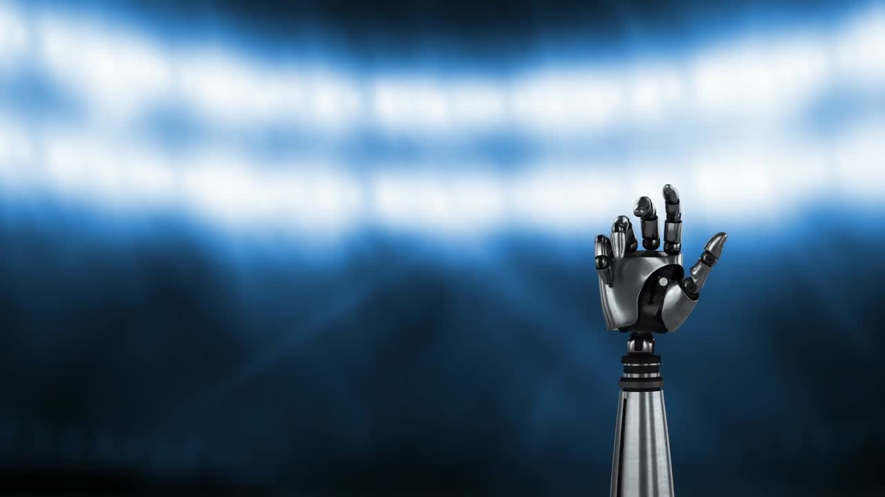 animación del brazo robótico gris bajo luces de punto