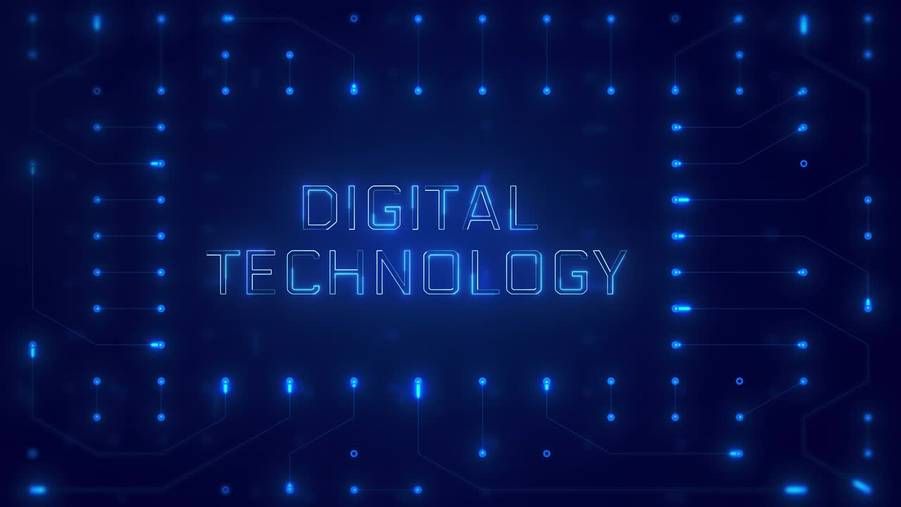Animeret digital teknologi-tekst på blåt printkort