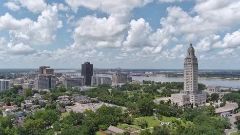 aerial of louisiana state capital building and surrounding area in baton rouge, louisiana