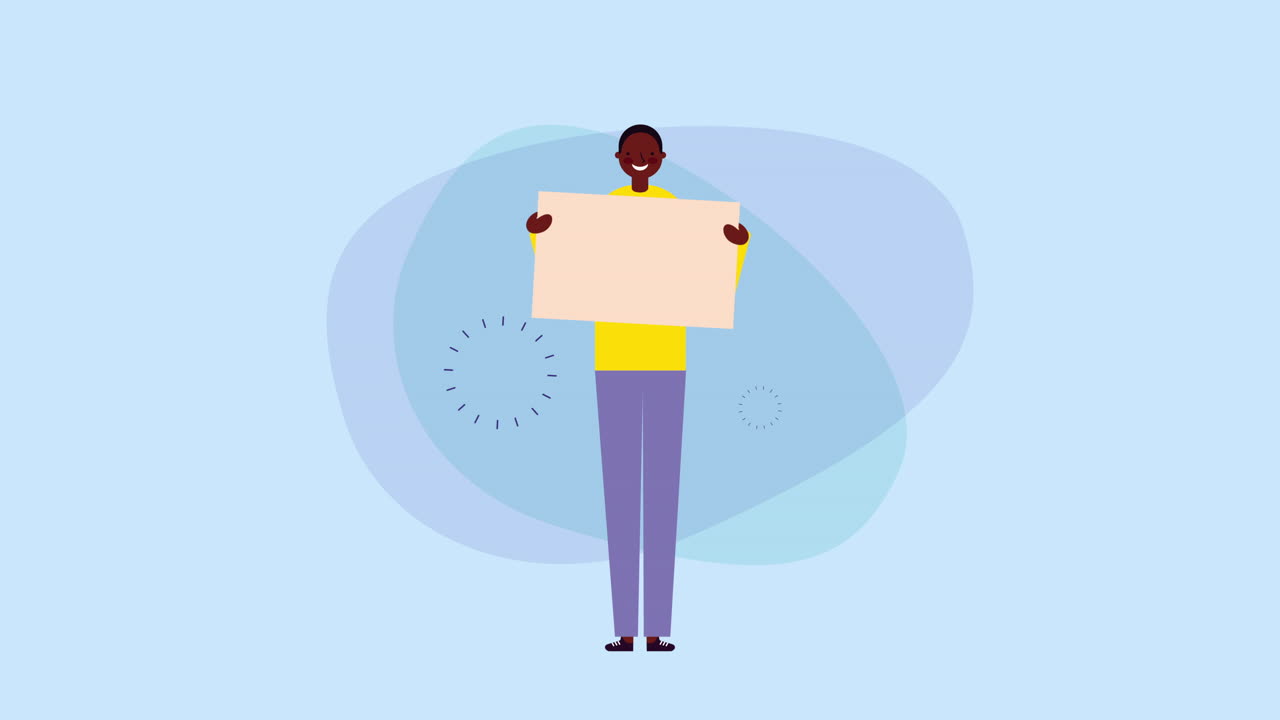 아프로 사업가 정보 배너를 들고 있는 노동자