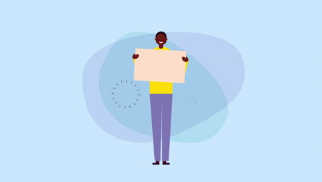 afro hombre de negocios trabajador con pancarta de información