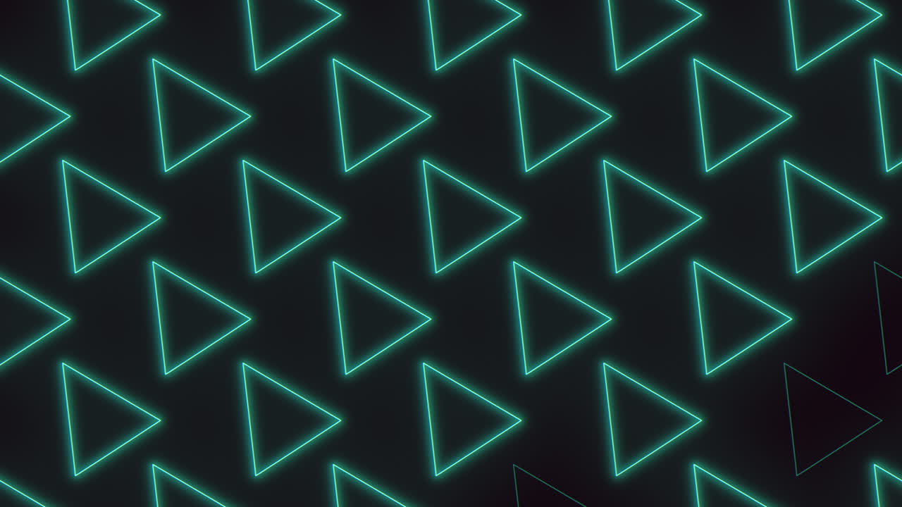 Glowing neon triangle pattern background with futuristic teal outlines animation