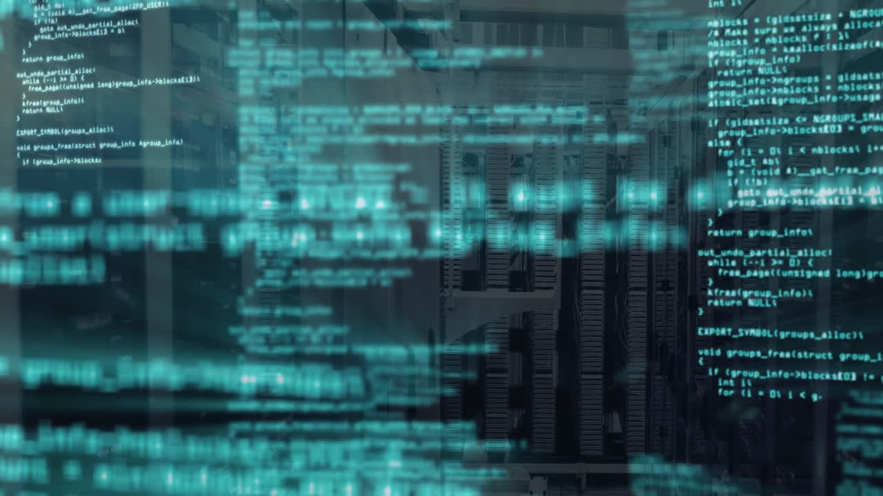 animación del procesamiento de datos en la sala de servidores