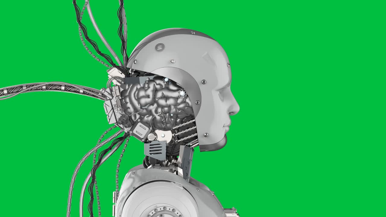 robot con cerebro artificial y cables