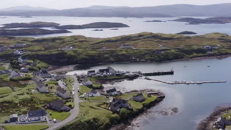 aerial shot of the isle of scalpay, an island near the isles of harris and lewis on the outer hebrides of scotland