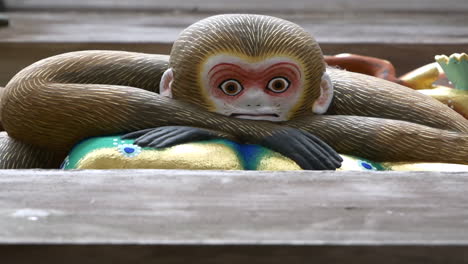 closeup of one of the beautiful wood carved three wise monkeys, toshogu shrine, nikko, tochigi, japan.