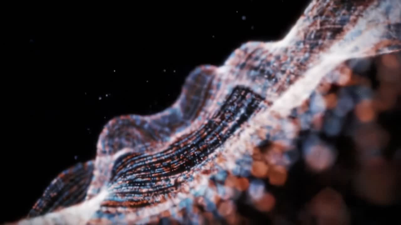 Captivating Visualization of Fluid Dynamics in Motion: A Stunning Display of Light, Color, and Movement Through an Abstract Waveform in a Dark Space