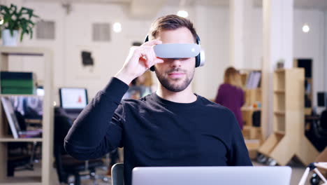 man experiencing virtual reality in a