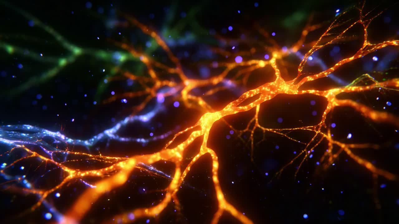 Intricate Visualization of Neural Connections with Vibrant Colors and Dynamic Patterns, Illustrating the Complex Network of Neurons in a Scientific Context