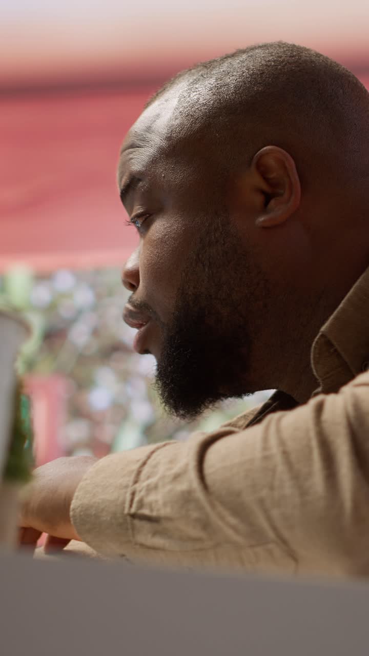 African American Man Waking Up and Smiling