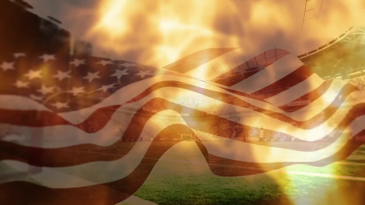 Animering av vinkande USA-flagga och lågor