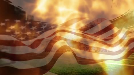 Animation-of-waving-usa-flag-and-flames