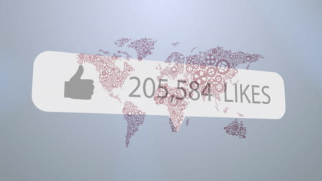 animación de un icono similar con números crecientes sobre el mapa del mundo contra un fondo gris