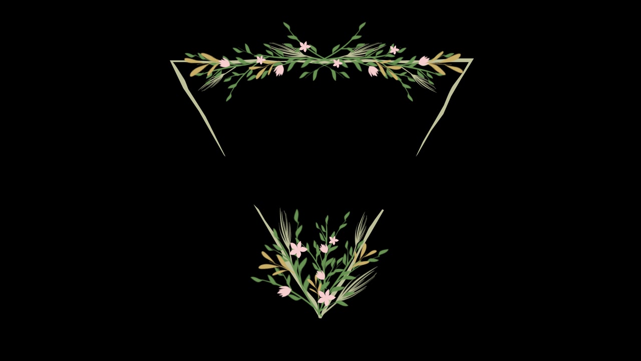 Animierte florale Dreiecksrahmen mit wachsenden Blumen und Blättern.
