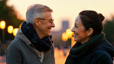 happy couple enjoying a sunset stroll