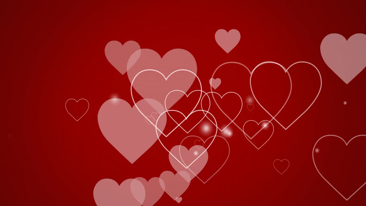 Animazione di cuori che si muovono su sfondo rosso
