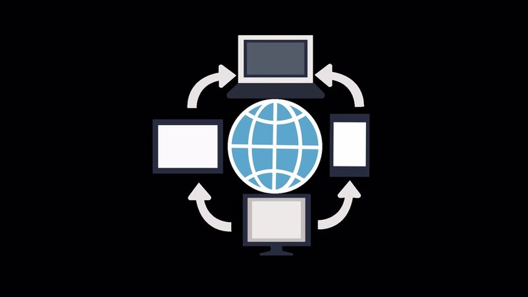 Flat Design Animation of Various Digital Devices Connecting to a Global Network