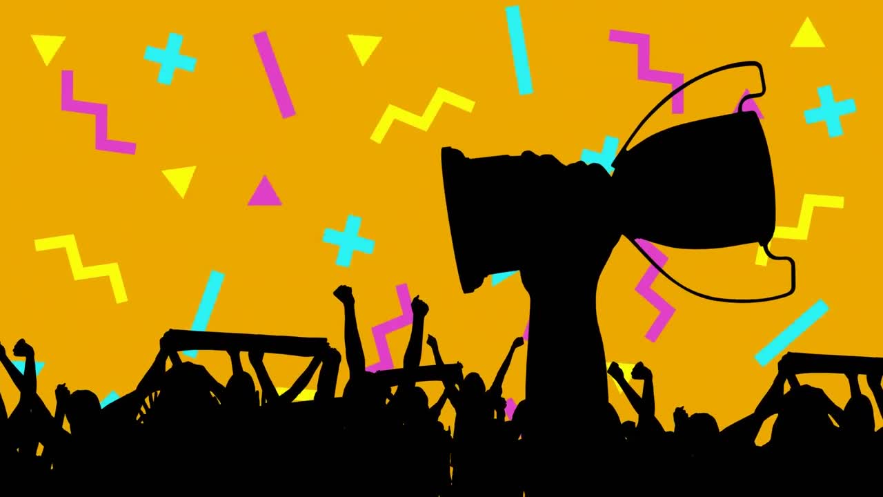 오렌지색 배경의 모양 위에 서포터 실루의 애니메이션