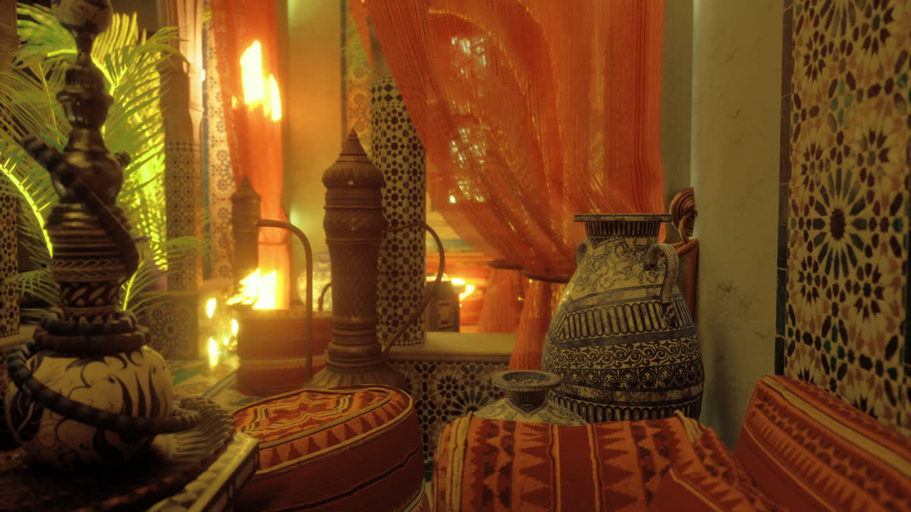 Vibrant colors and traditional patterns in a moroccan interior