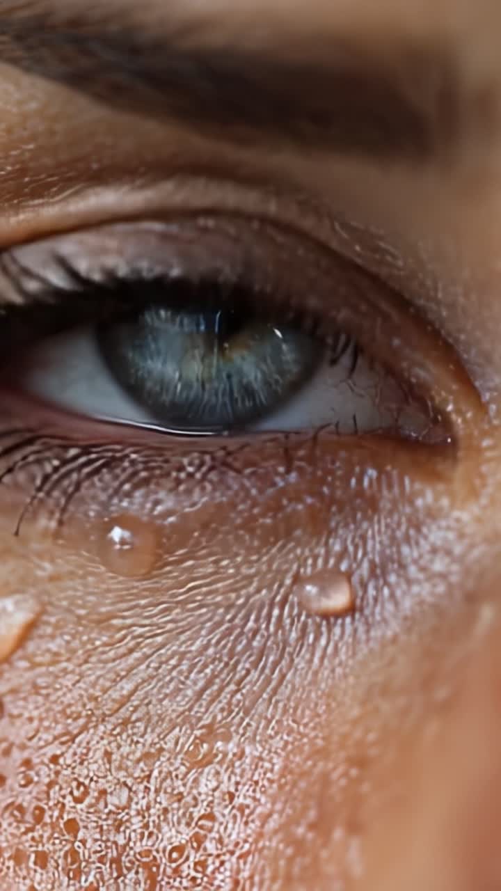A Close-Up Study of Emotion: Capturing the Intensity of Tears in a Person's Eye, Highlighting Raw Human Feelings and the Complexity of Expressions Through Vibrant Detail