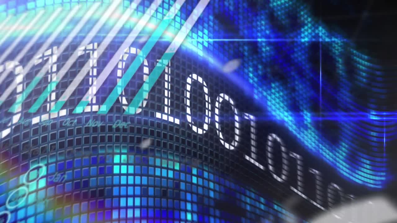 animazione dell'elaborazione dei dati su codifica binaria su sfondo nero