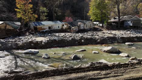 damage to homes from hurricane helen a mountain river washed out by flooding damage to homes from hurricane helen a mountain river washed out by flooding