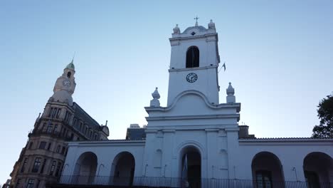 historical white church and clock tower in buenos aires, argentina
