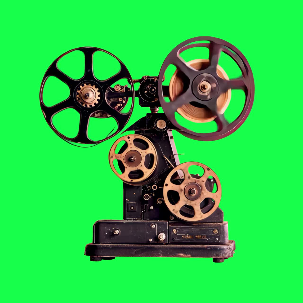 Animazione di un proiettore cinematografico vintage, video 4K trasparente, green screen