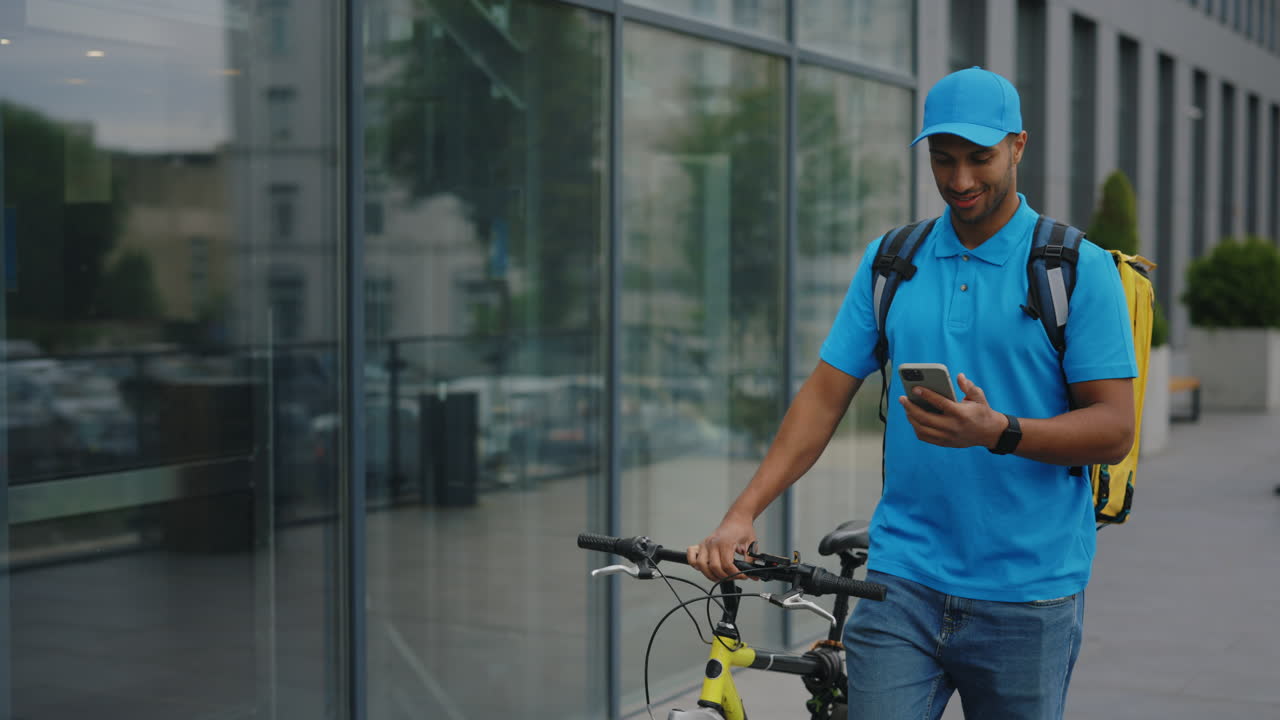 Delivery Person with Bicycle and Smartphone