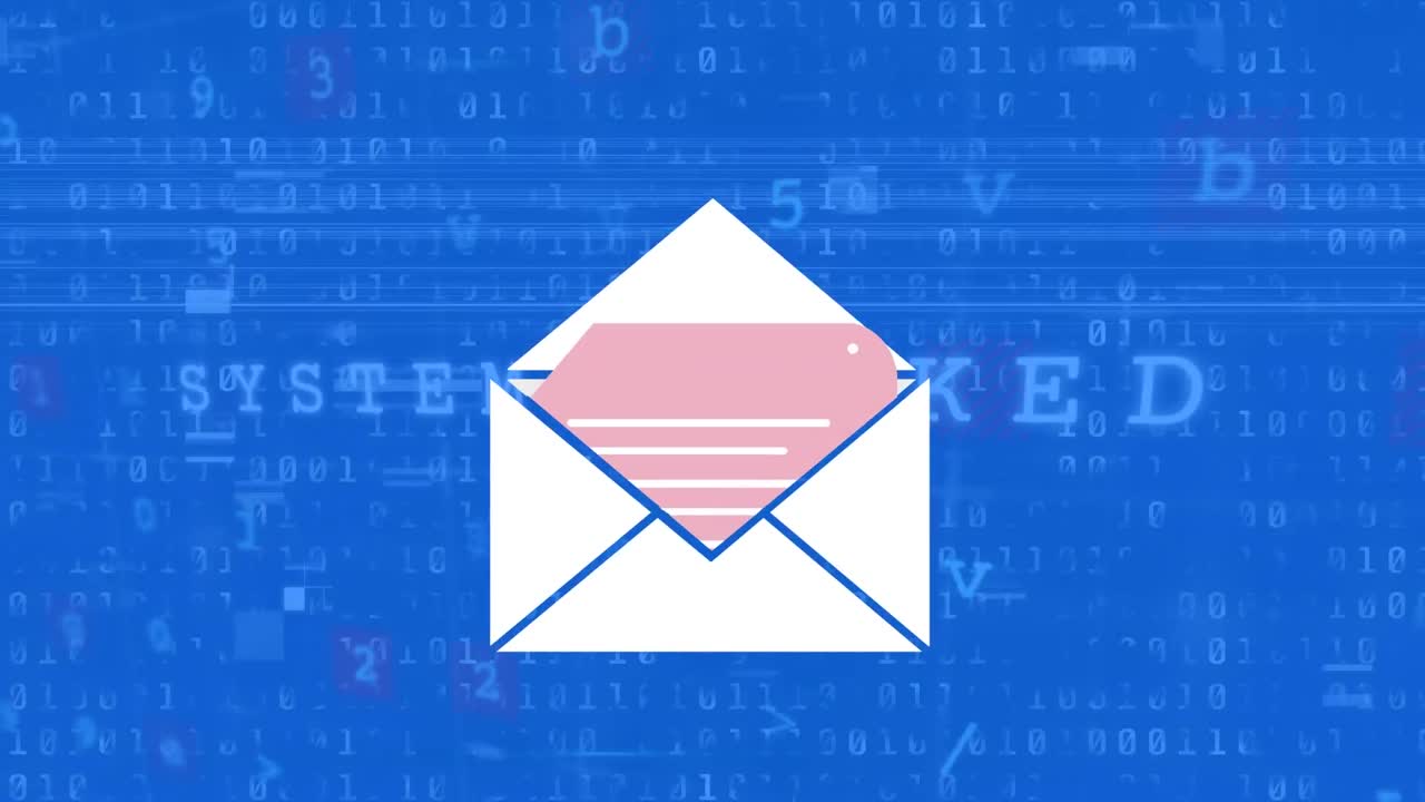animación del sobre sobre codificación binaria en fondo azul