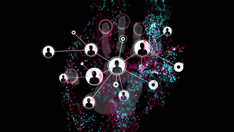 digital handprint background with network connections and data processing animation