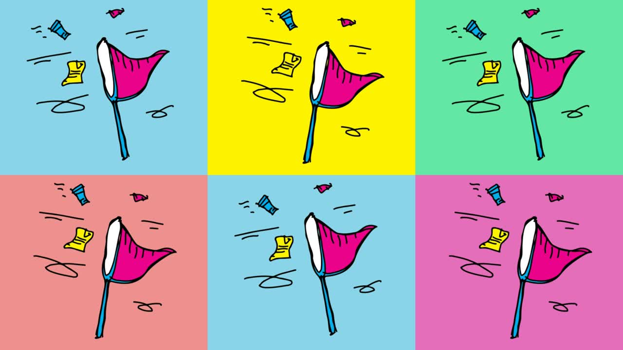 아이들은 바람의 테마로 팝 아트를 그림 그리고 있습니다.