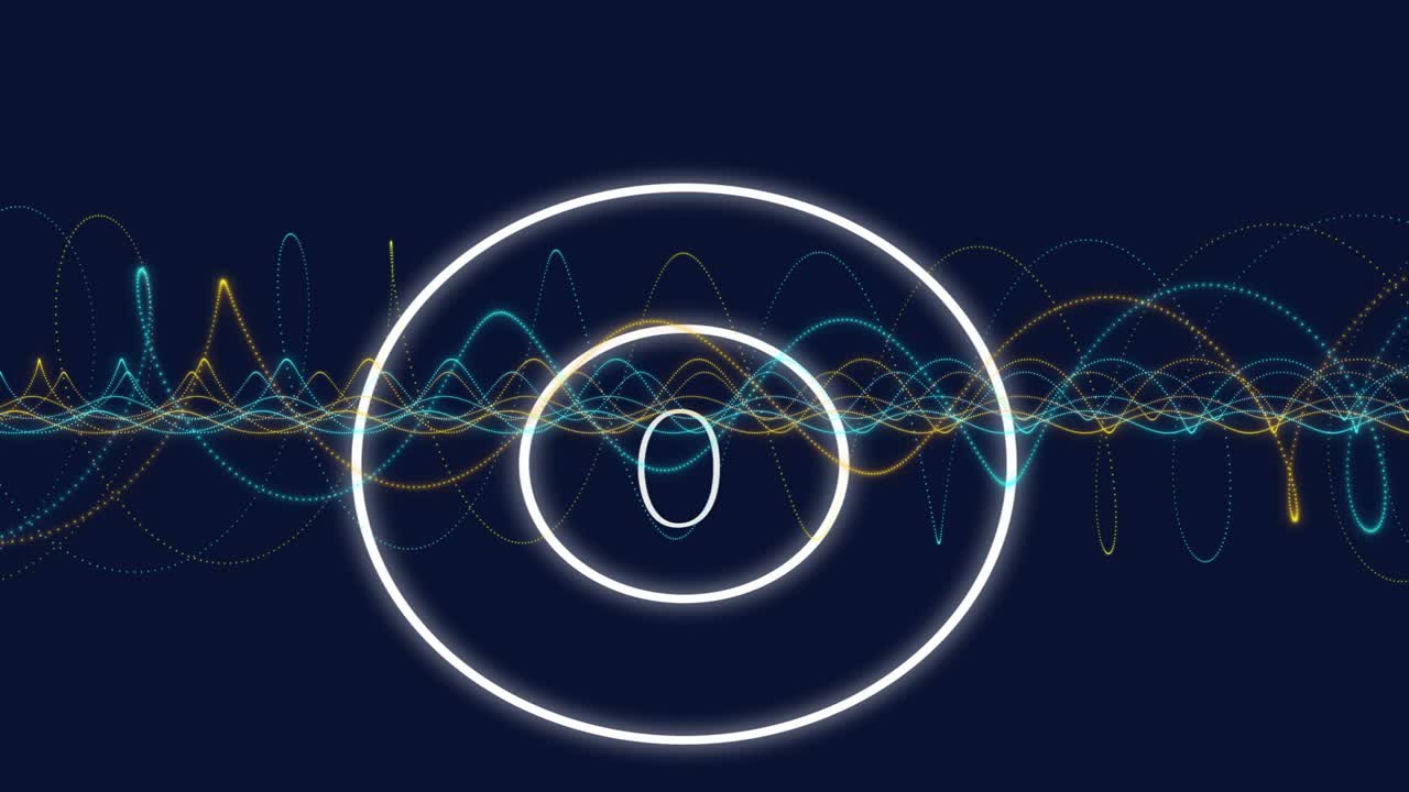Loading central ring filling clockwise, counter rising to 100, waves pulsing showing completion