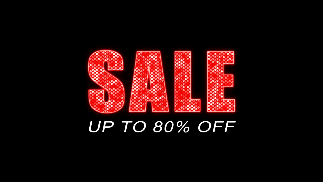 sale up to 80 Percent off, red neon glitter animation