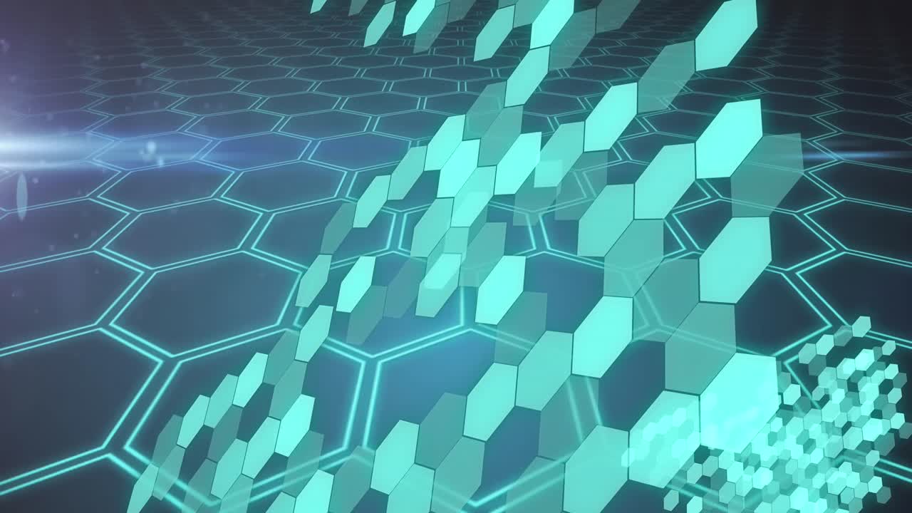 파란색 배경에 움직이는 모양과 밝은 반점의 애니메이션