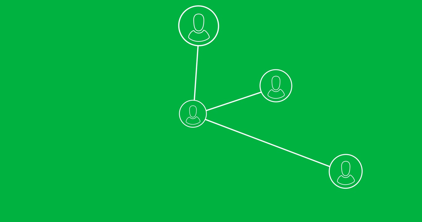 Animazione di struttura di social network con icone di persone su sfondo trasparente