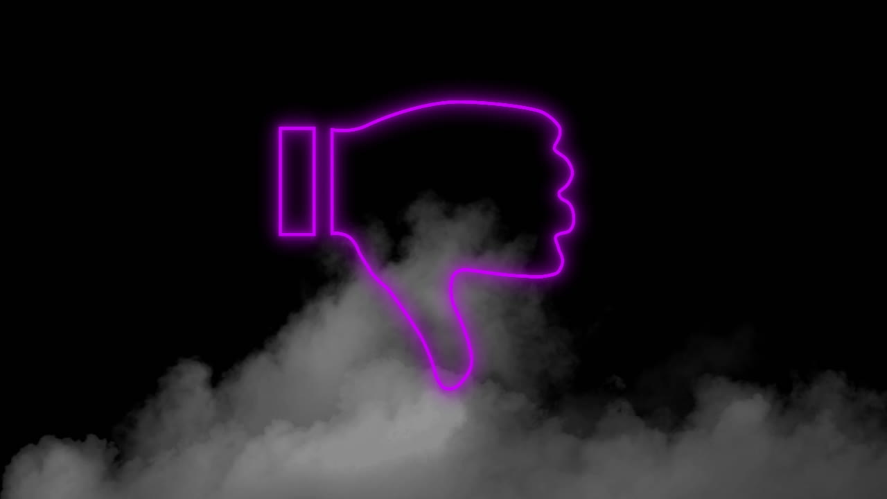 Animation of pink neon symbols over colourful smoke on black background