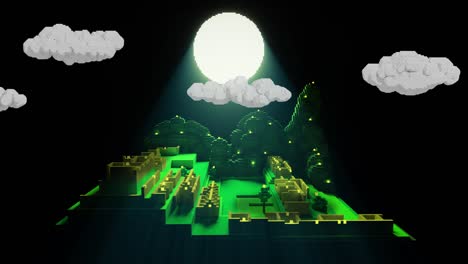 machu picchu night time scene voxel art 3d render loop animation