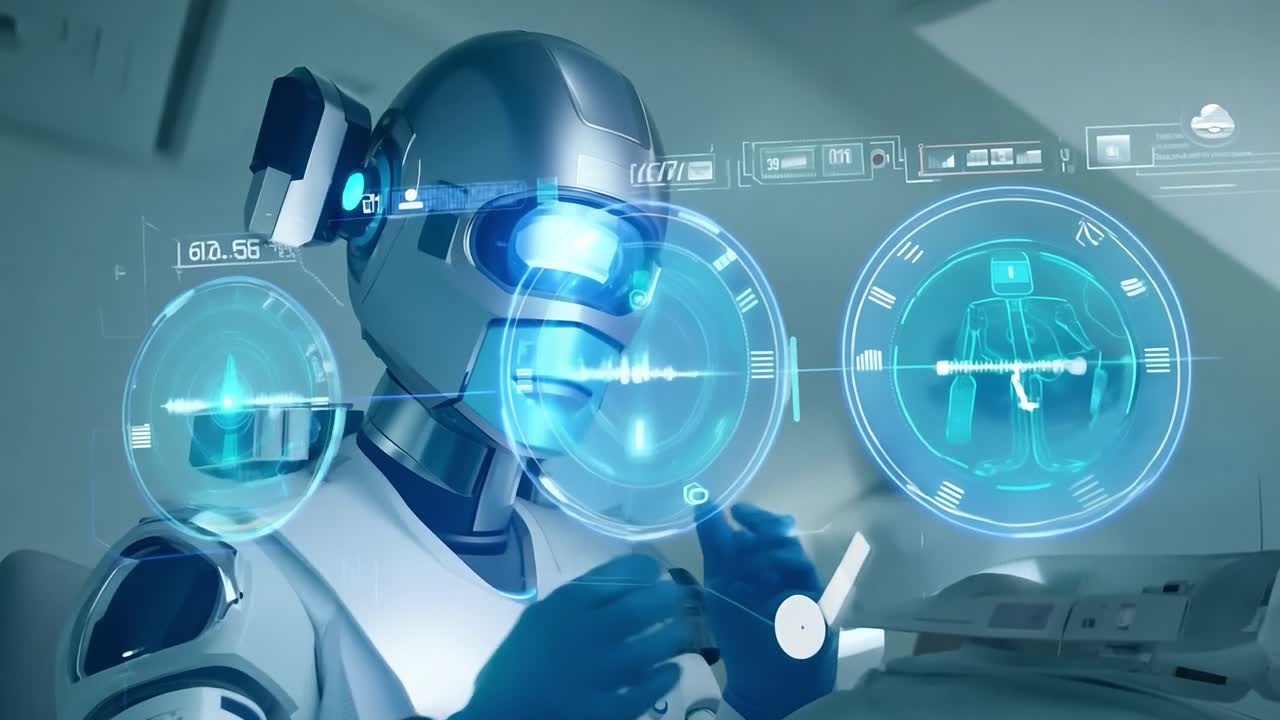 médico robot futurista que utiliza tecnología avanzada para la atención médica