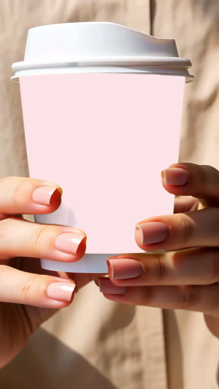 Take out paper coffee cup live mockup animated overlay, transparent 4K video, alpha channel, ProRes