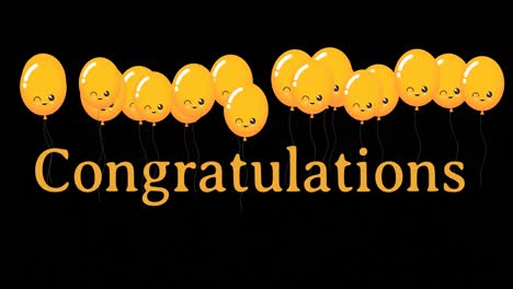 Animation-of-congratulations-text-over-orange-balloons-on-black-background