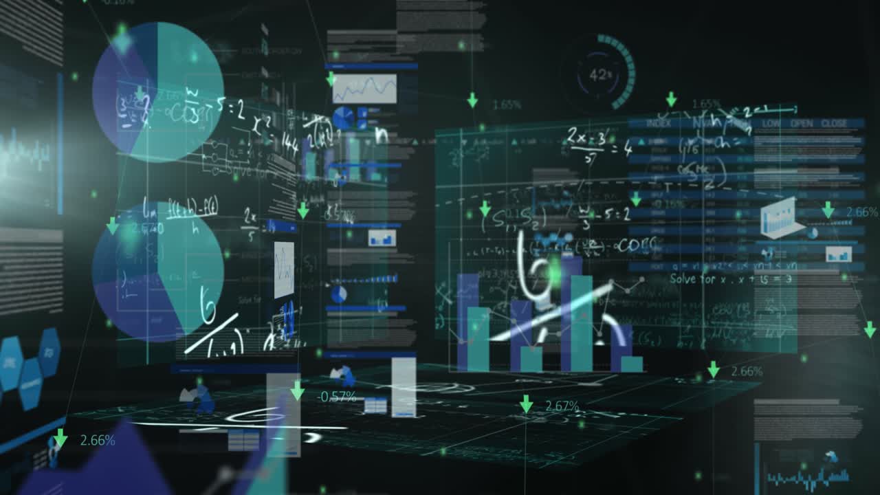 Animation of data processing over dark background