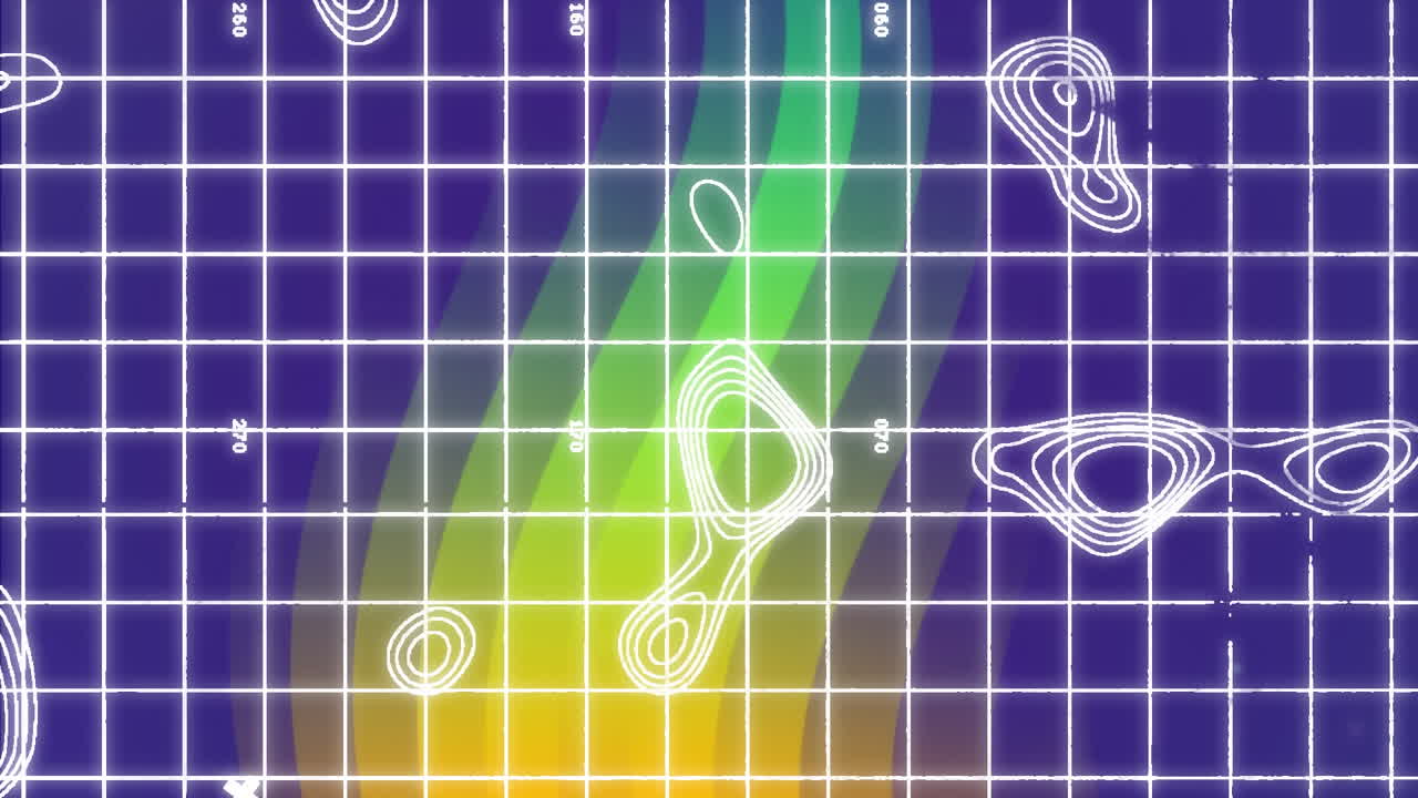 파란색 배경에 다채로운 불빛을 통해 그리드 패턴에 추상적인 패턴의 애니메이션