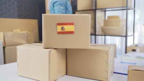 Flagge-Spaniens-Auf-Logistikfrachtpaket.