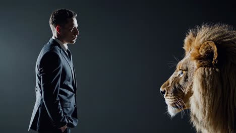 businessman and lion