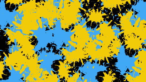 animación de salpicaduras azules y amarillas de pintura sobre fondo negro