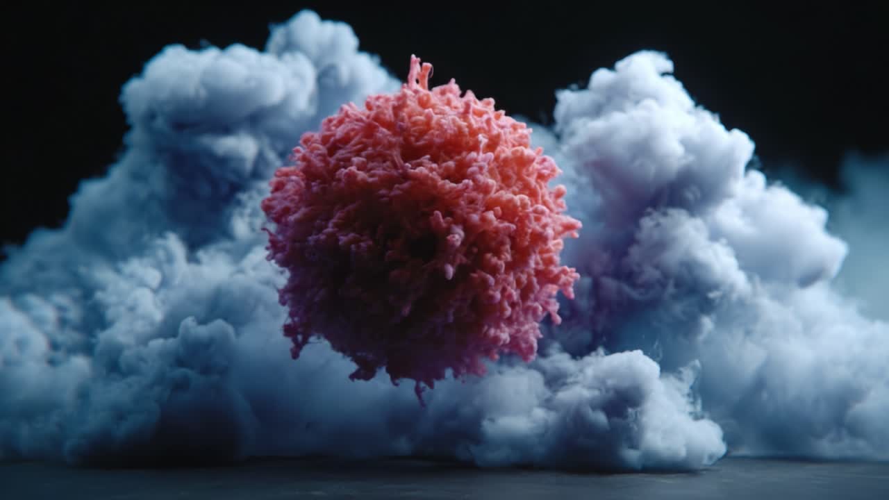 A Mesmerizing Floating Sphere Amidst an Ethereal Cloud of Colorful Smoke: An Abstract Representation of Creativity and Atmosphere