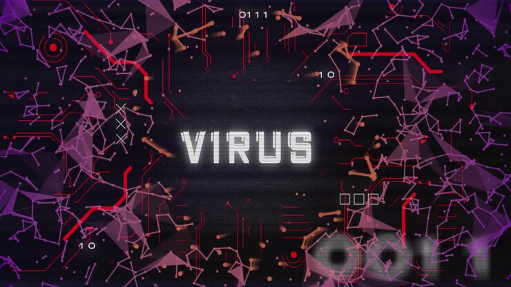 Animation of virus text over data processing
