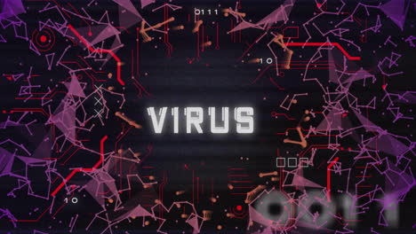 animación del texto del virus sobre el procesamiento de datos.