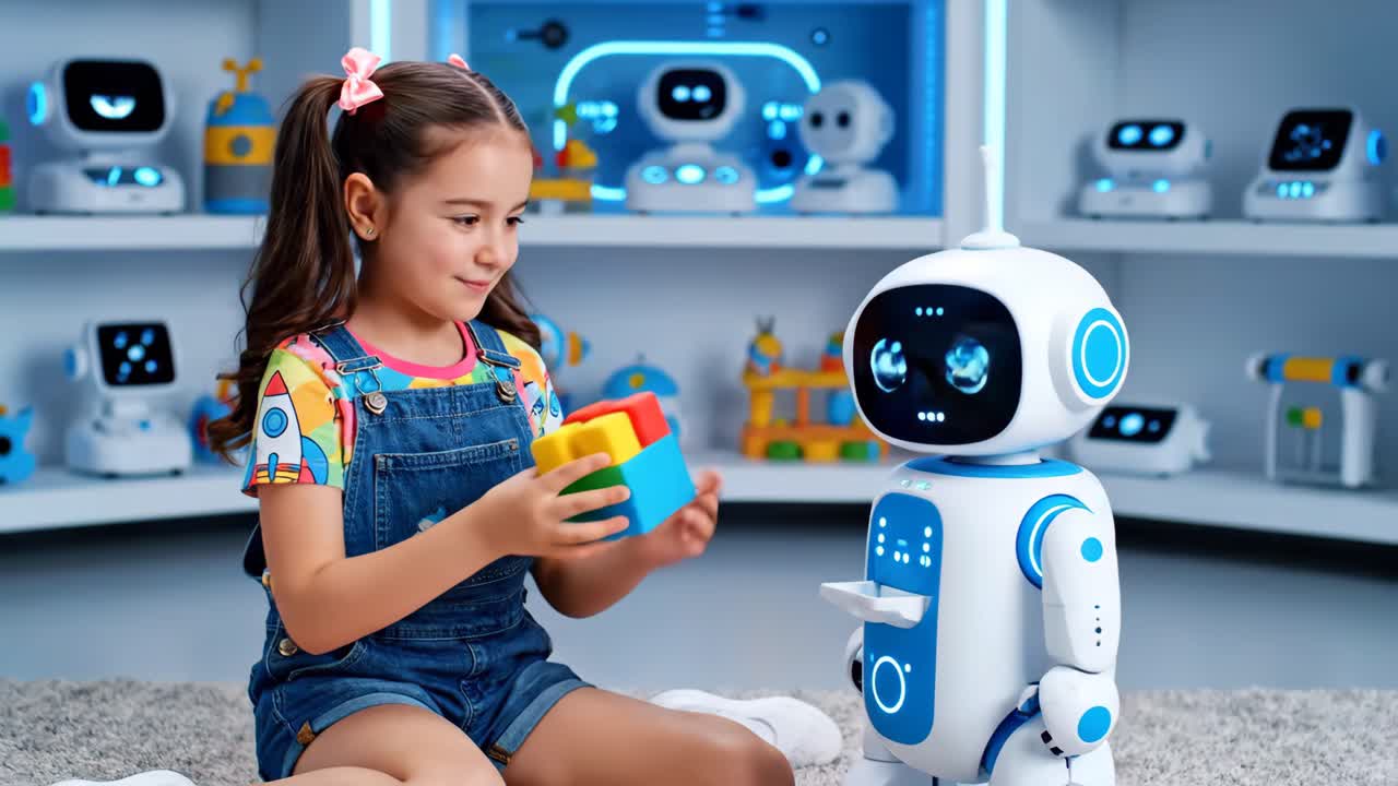 Girl Playing with a Robot